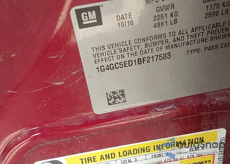 2011 Buick Lacrosse Cxl z USA, uszkodzony, nr VIN 1G4GC5ED1BF217583